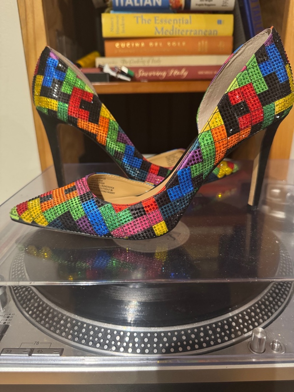 NEW Vintage Sequin heels Rainbow Multicolor Mosaic Pointed-Toe Size 10 Shoes - Picture 1 of 10